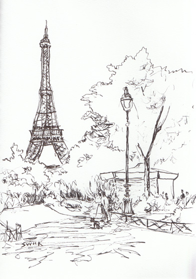 Eiffel Tower, Pen and Ink Drawing From France